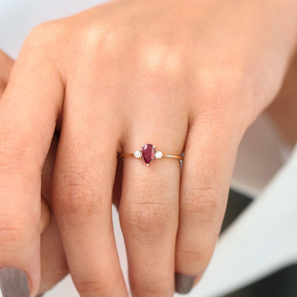14K Pear Shape Ruby Ring with Diamonds