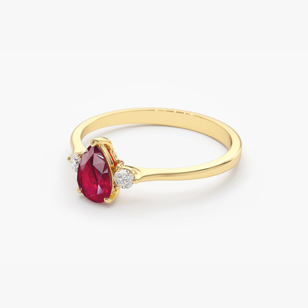 14K Pear Shape Ruby Ring with Diamonds