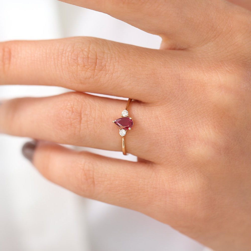 14K Pear Shape Ruby Ring with Diamonds