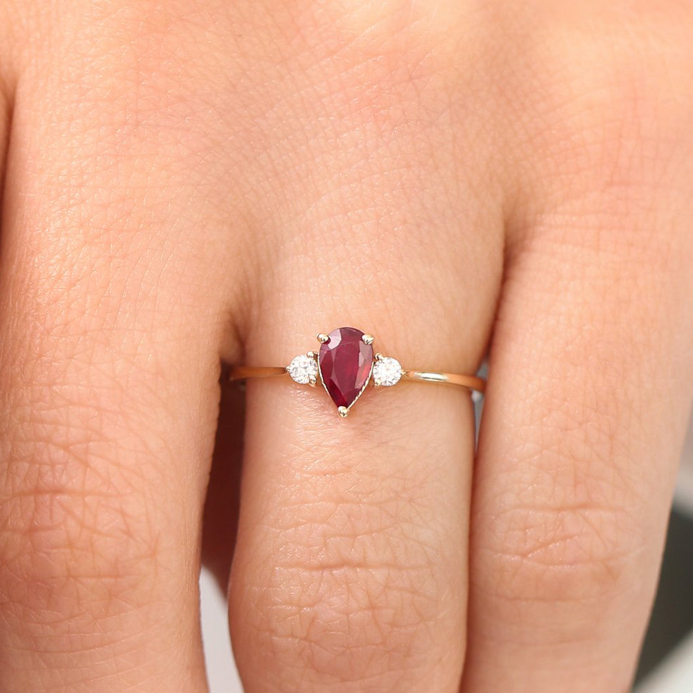 14K Pear Shape Ruby Ring with Diamonds