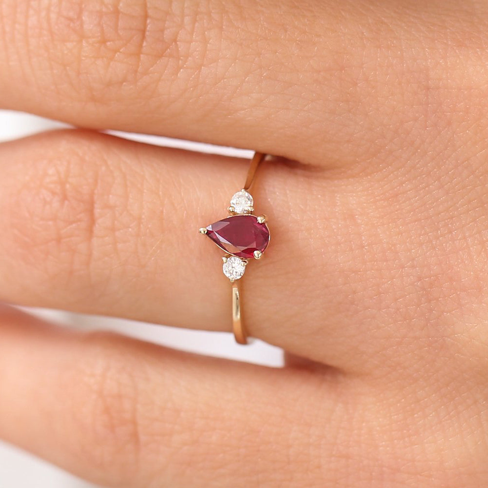14K Pear Shape Ruby Ring with Diamonds