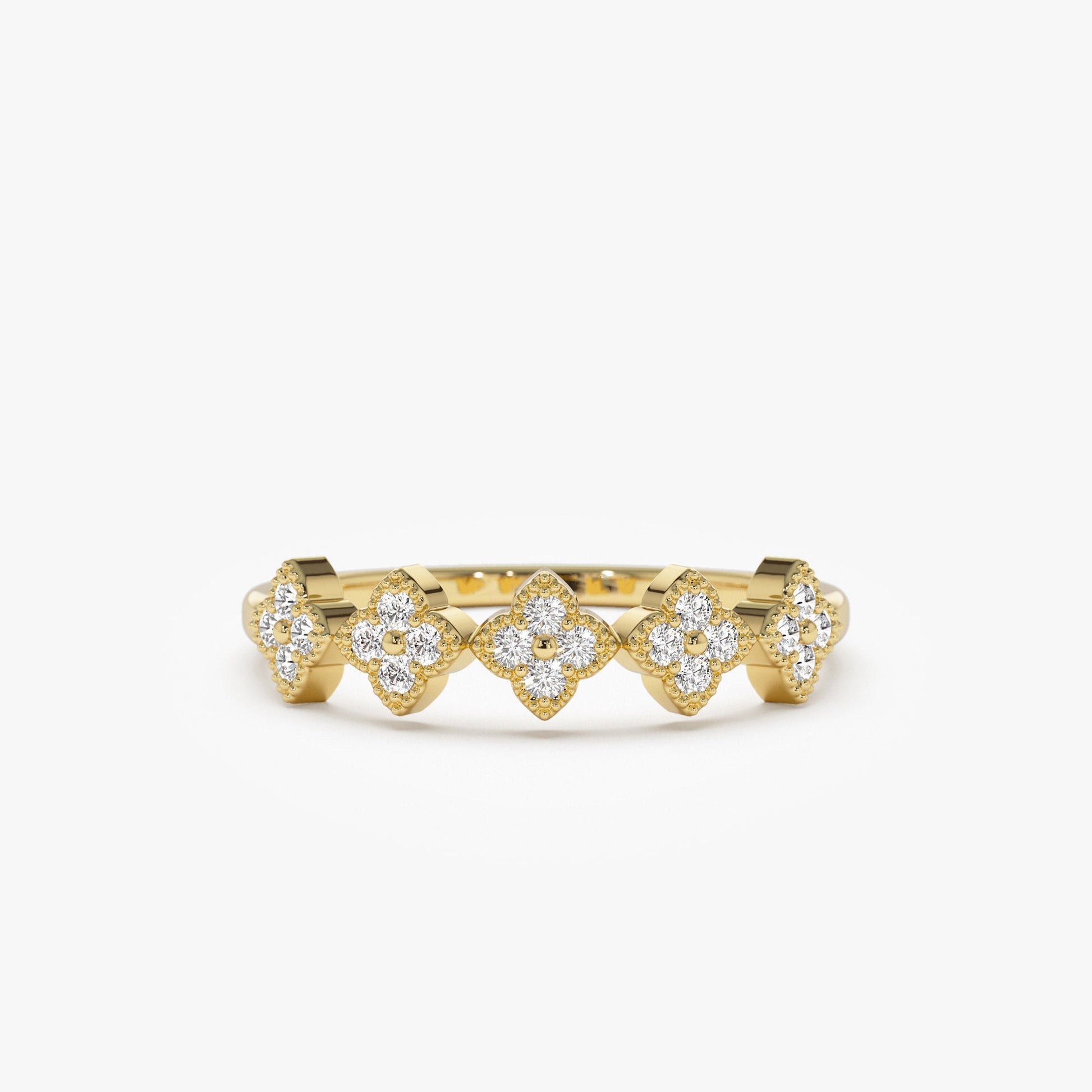 14k Round Diamond Stackable Clover Cluster Ring - Geum Jewels