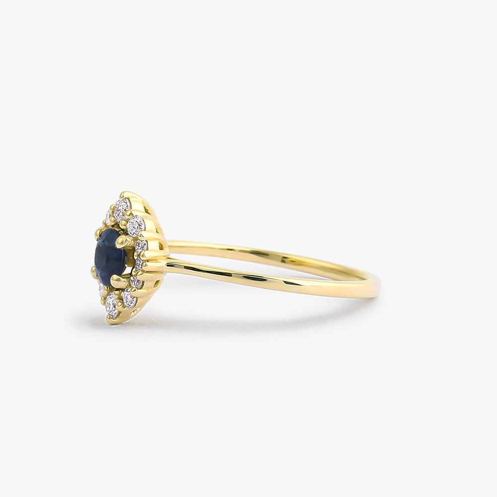 14k Round Sapphire Halo Diamond Engagement Ring