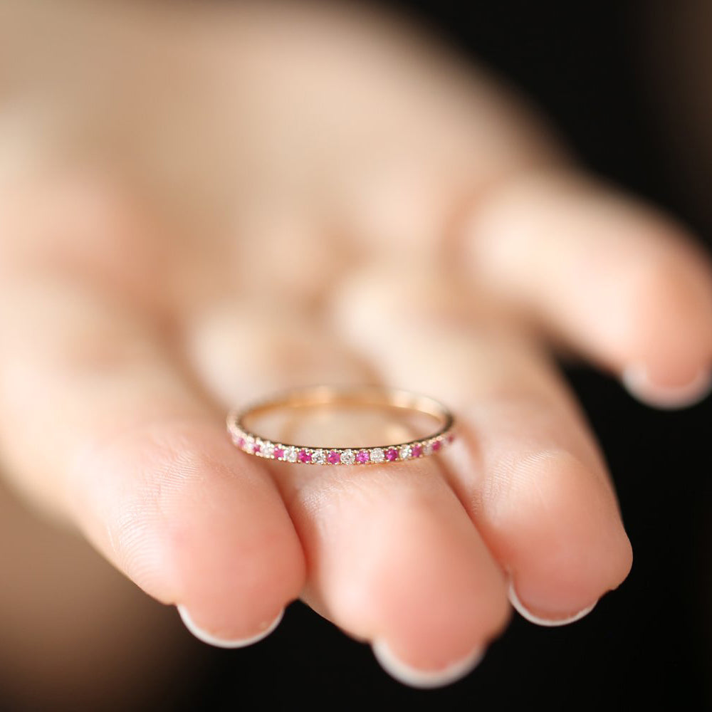 14K Ruby and Diamond Alternating Eternity Ring