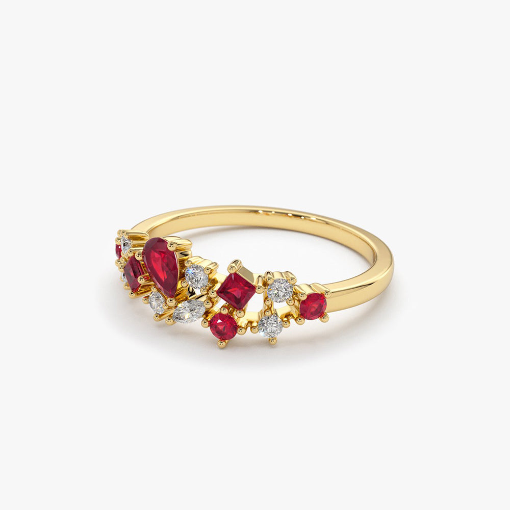14k Ruby and Diamond Mixed Shape Cluster Ring - Geum Jewels