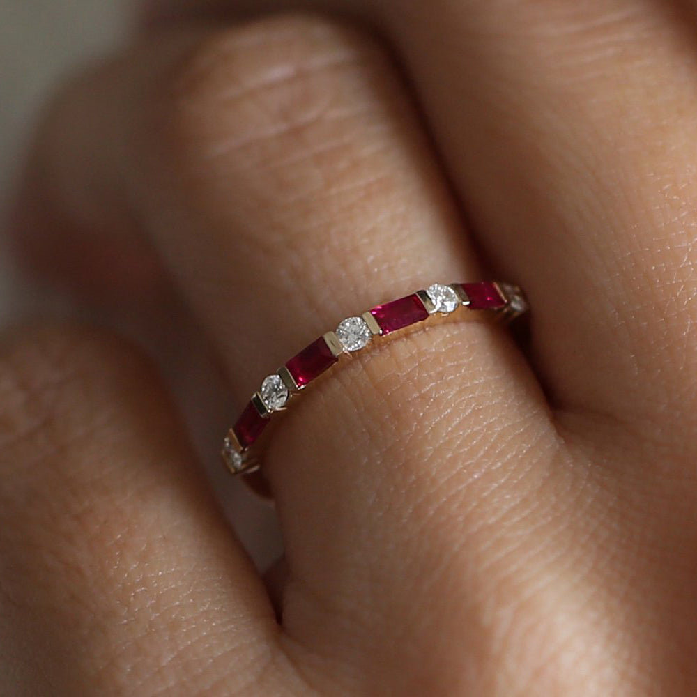 14k Ruby Baguette and Diamond Stackable Wedding Ring