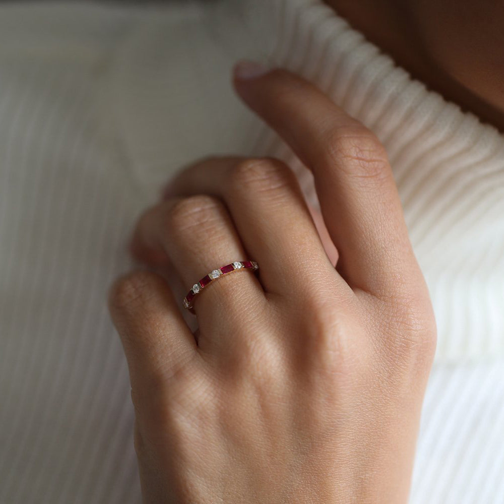 14k Ruby Baguette and Diamond Stackable Wedding Ring