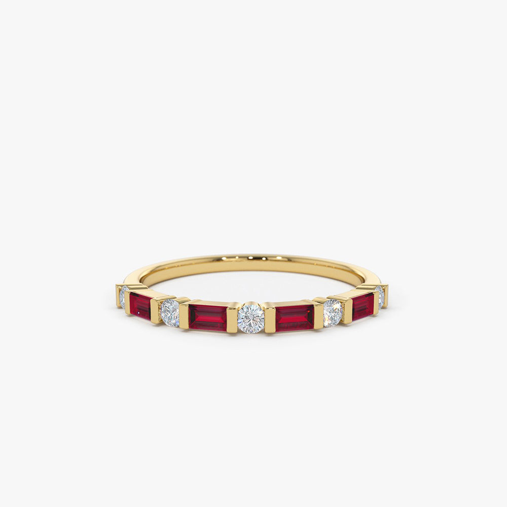 14k Ruby Baguette and Diamond Stackable Wedding Ring - Geum Jewels