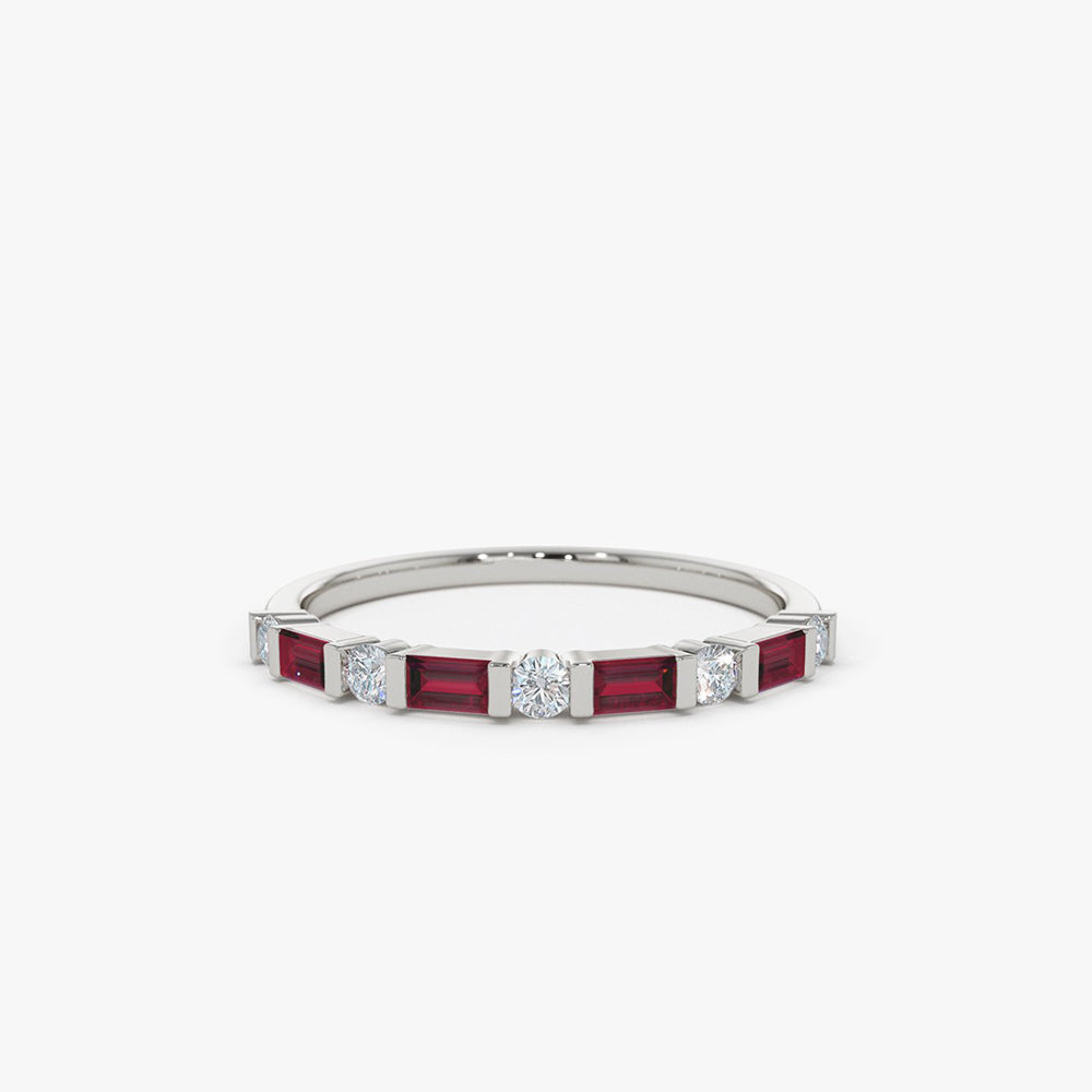 14k Ruby Baguette and Diamond Stackable Wedding Ring - Geum Jewels