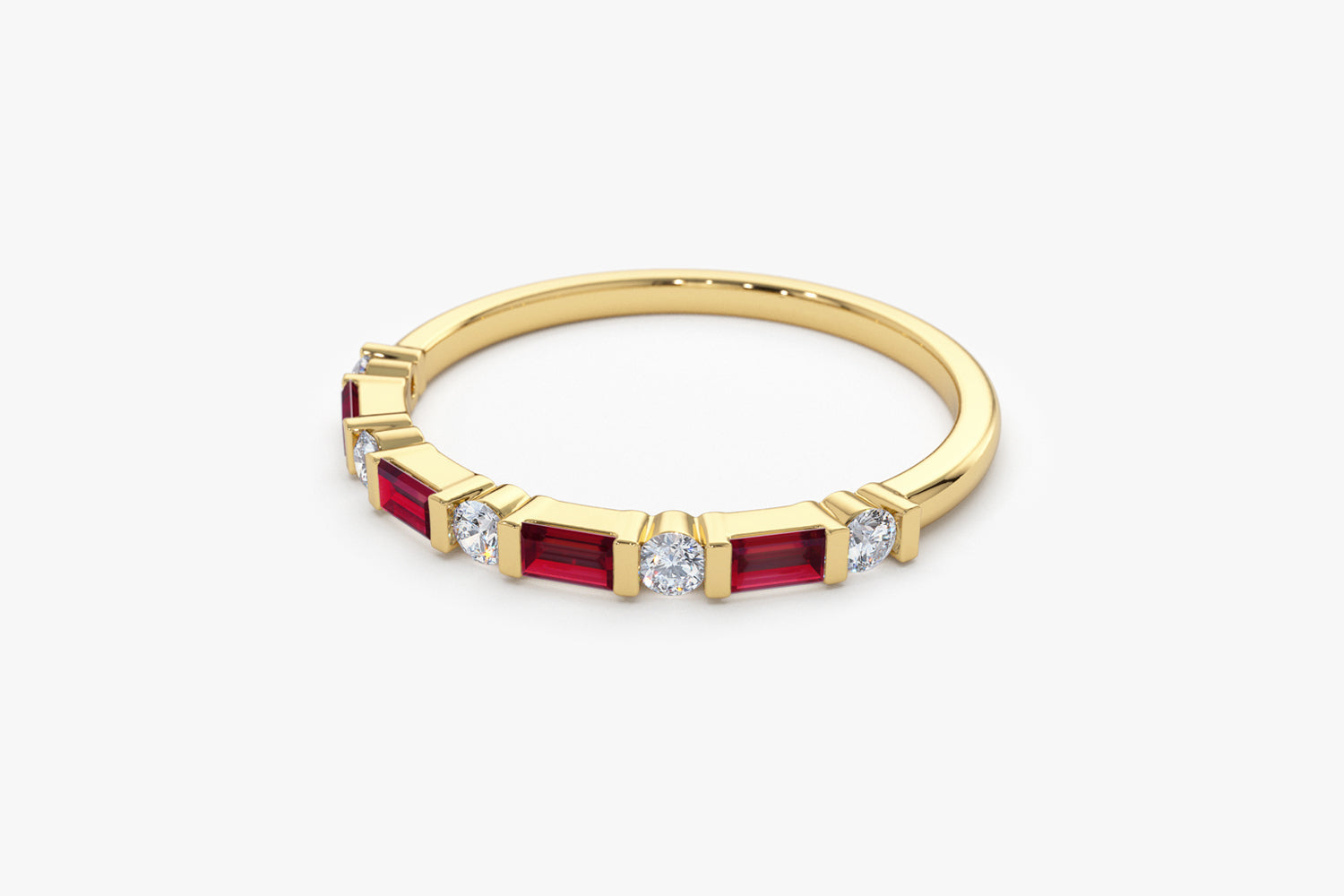 14k Ruby Baguette and Diamond Stackable Wedding Ring - Geum Jewels