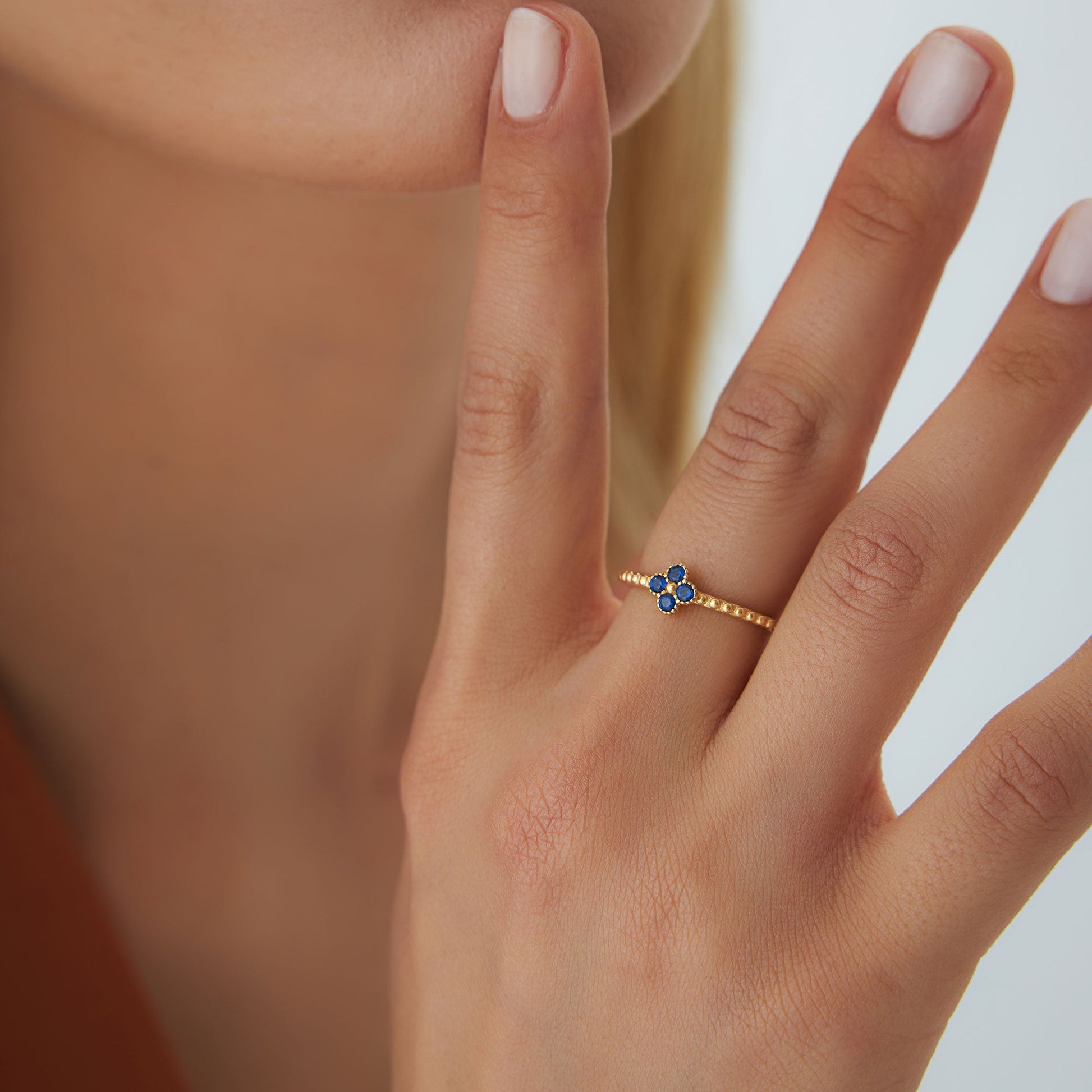 14k Sapphire Clover Ring