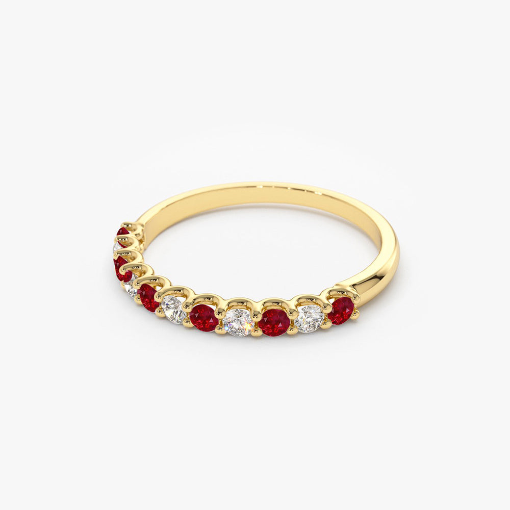 14k Shared Prong Ruby & Diamond Wedding Ring