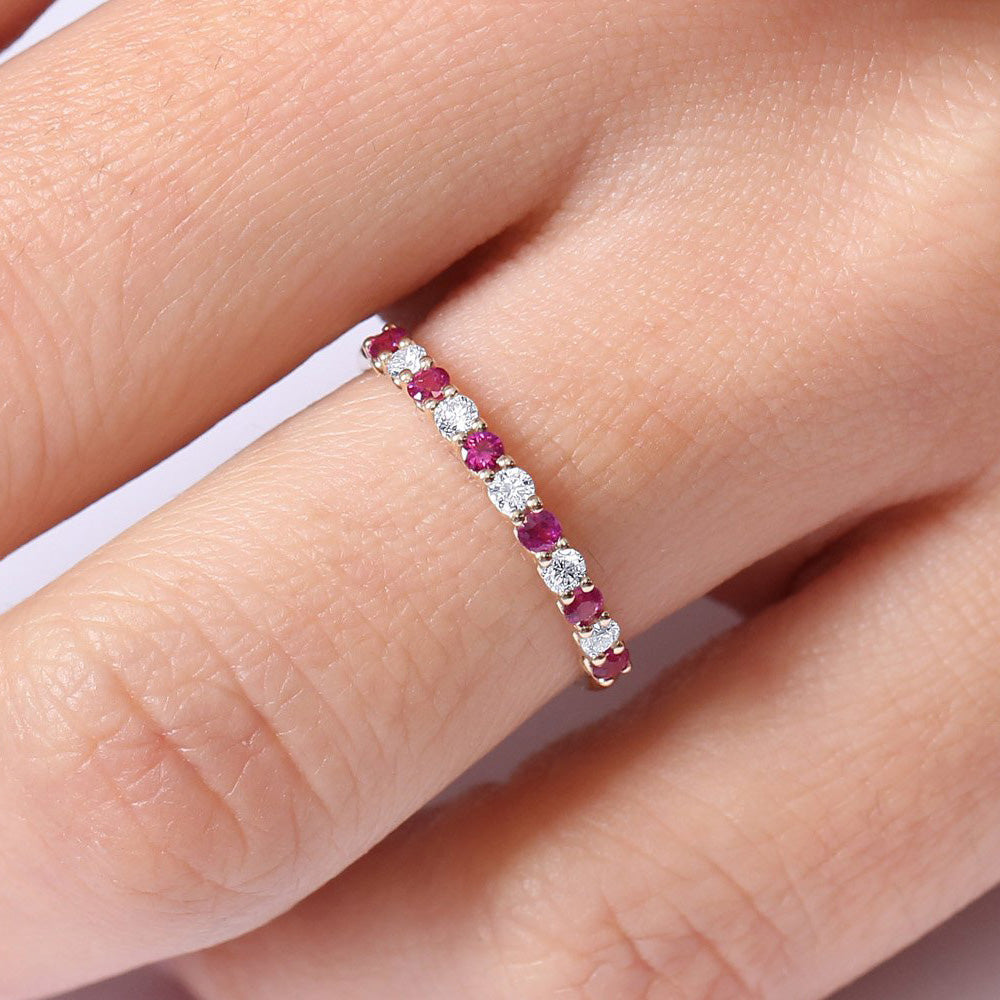 14k Shared Prong Ruby & Diamond Wedding Ring
