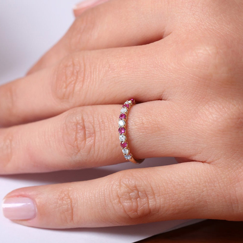 14k Shared Prong Ruby & Diamond Wedding Ring