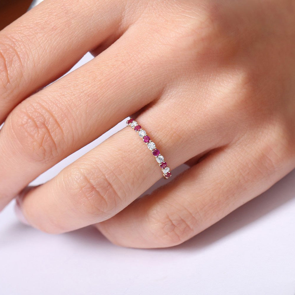 14k Shared Prong Ruby & Diamond Wedding Ring
