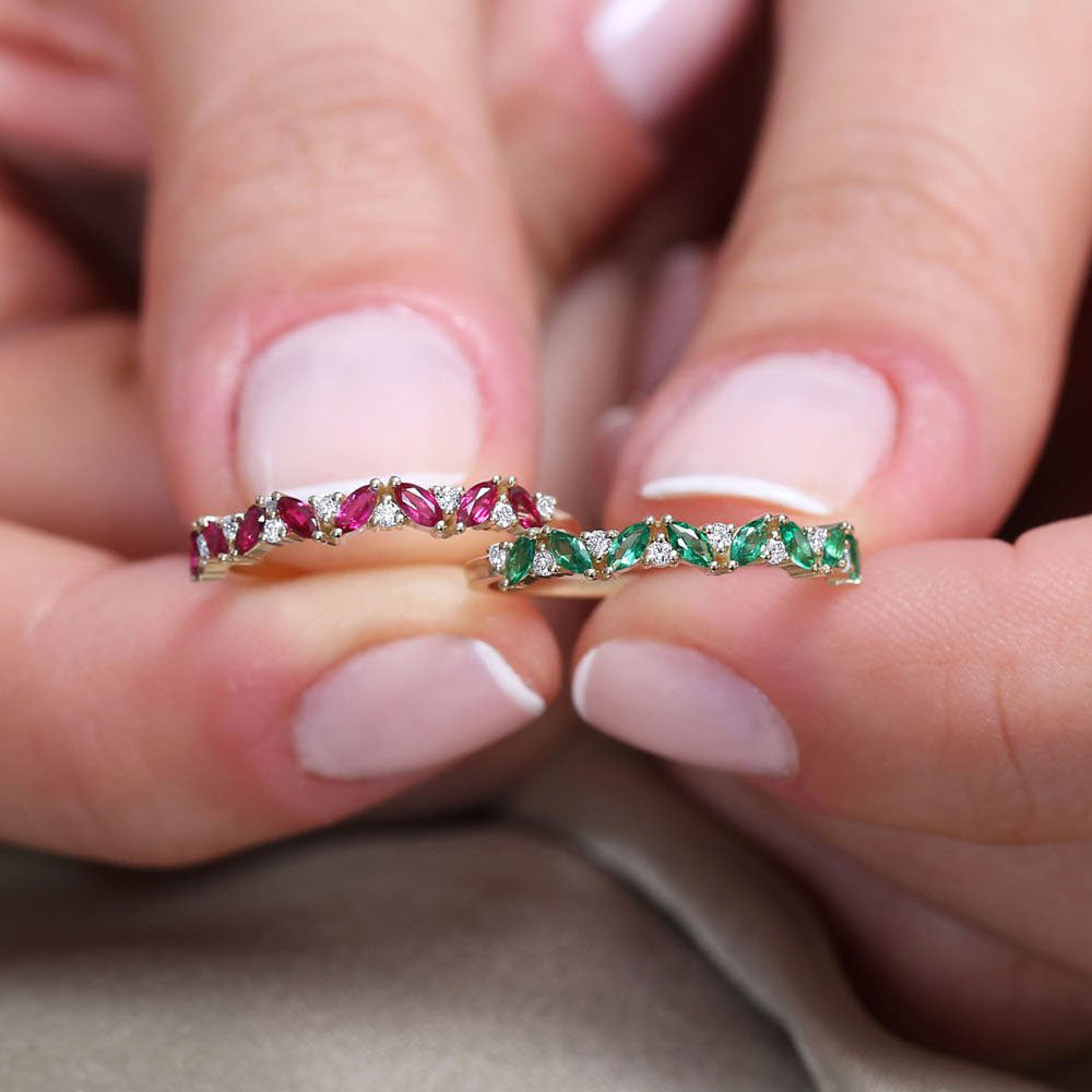 14k Slanted Ruby and Round Diamond Ring