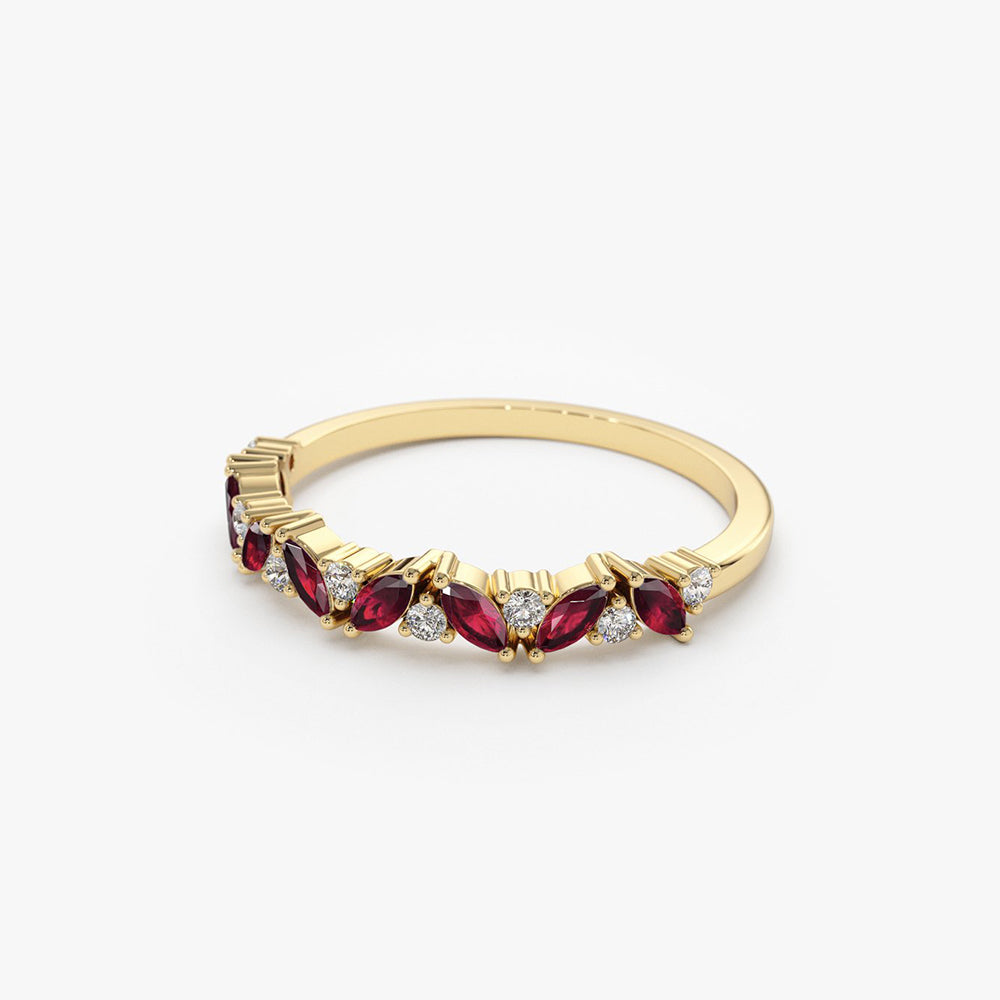 14k Slanted Ruby and Round Diamond Ring