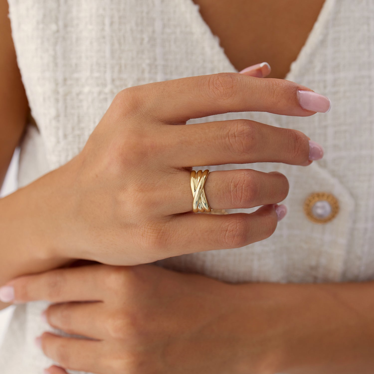 14k Solid Gold Multi-strand Crossover Ring
