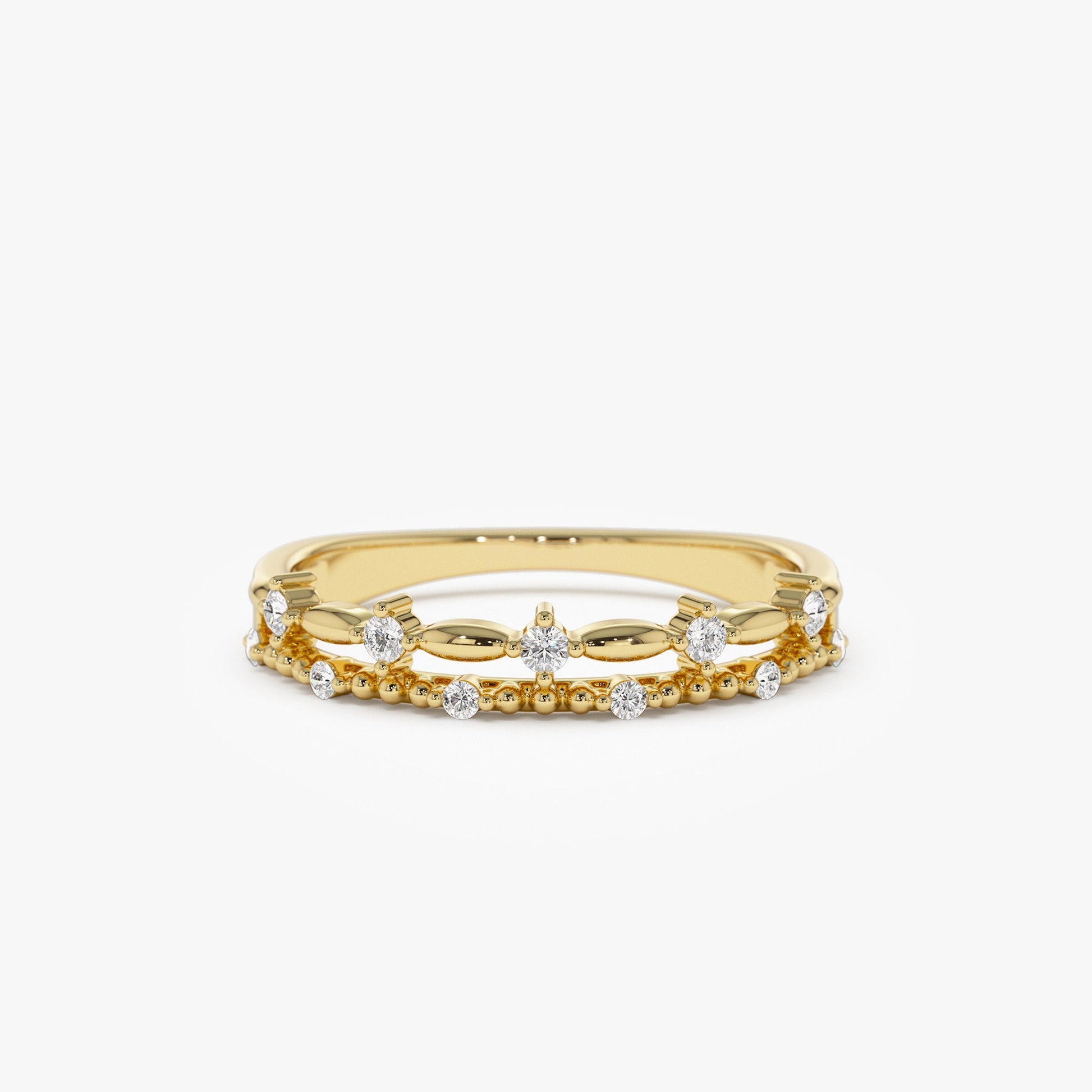 14k Stacked Double Band Diamond Ring - Geum Jewels