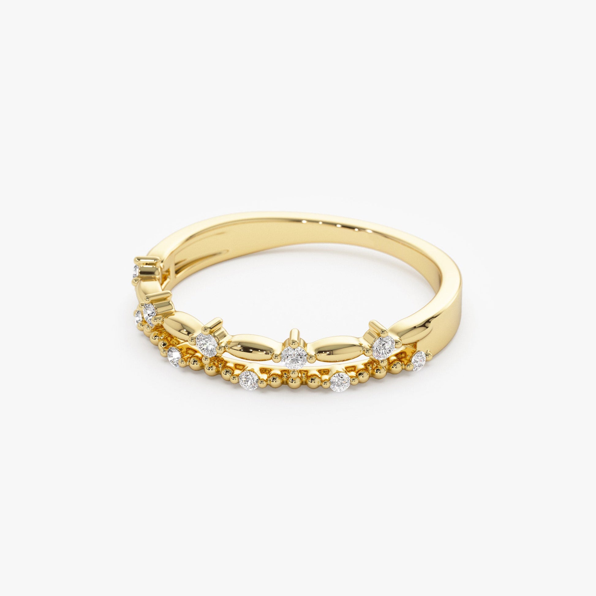 14k Stacked Double Band Diamond Ring - Geum Jewels