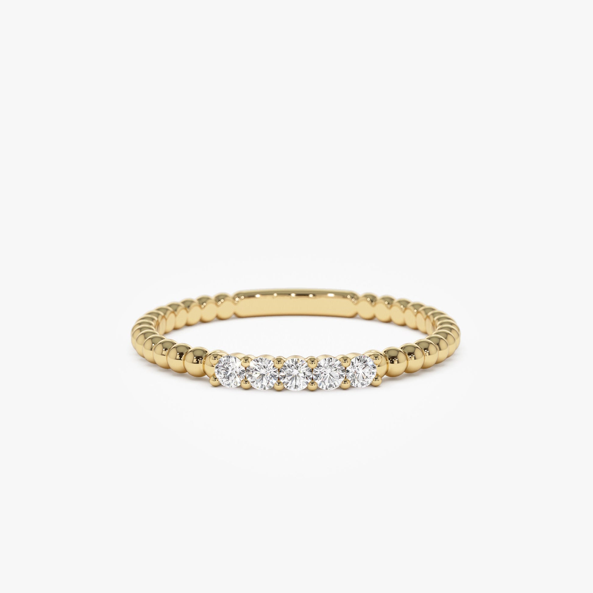 14K Stacking Dainty Beaded Diamond Band - Geum Jewels