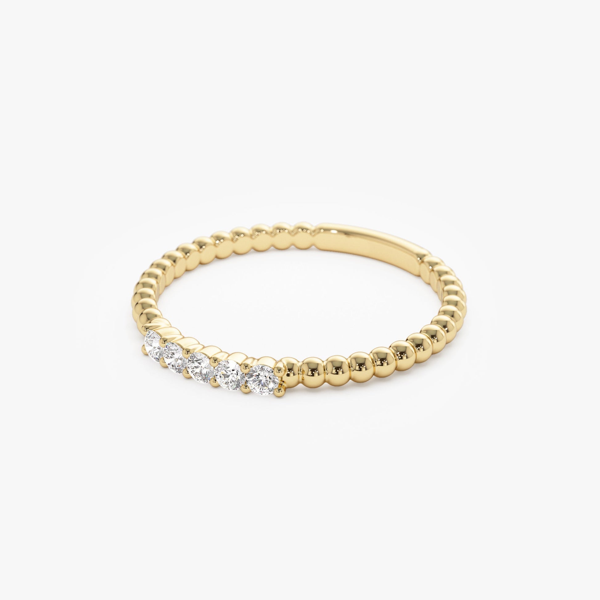 14K Stacking Dainty Beaded Diamond Band - Geum Jewels