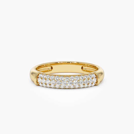 14K Three Row Diamond Pave Band - Geum Jewels