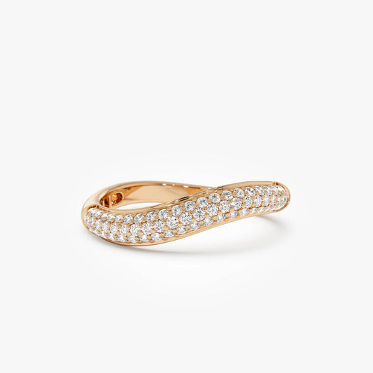 14k Three Row Diamond Pave Wave Ring - Geum Jewels