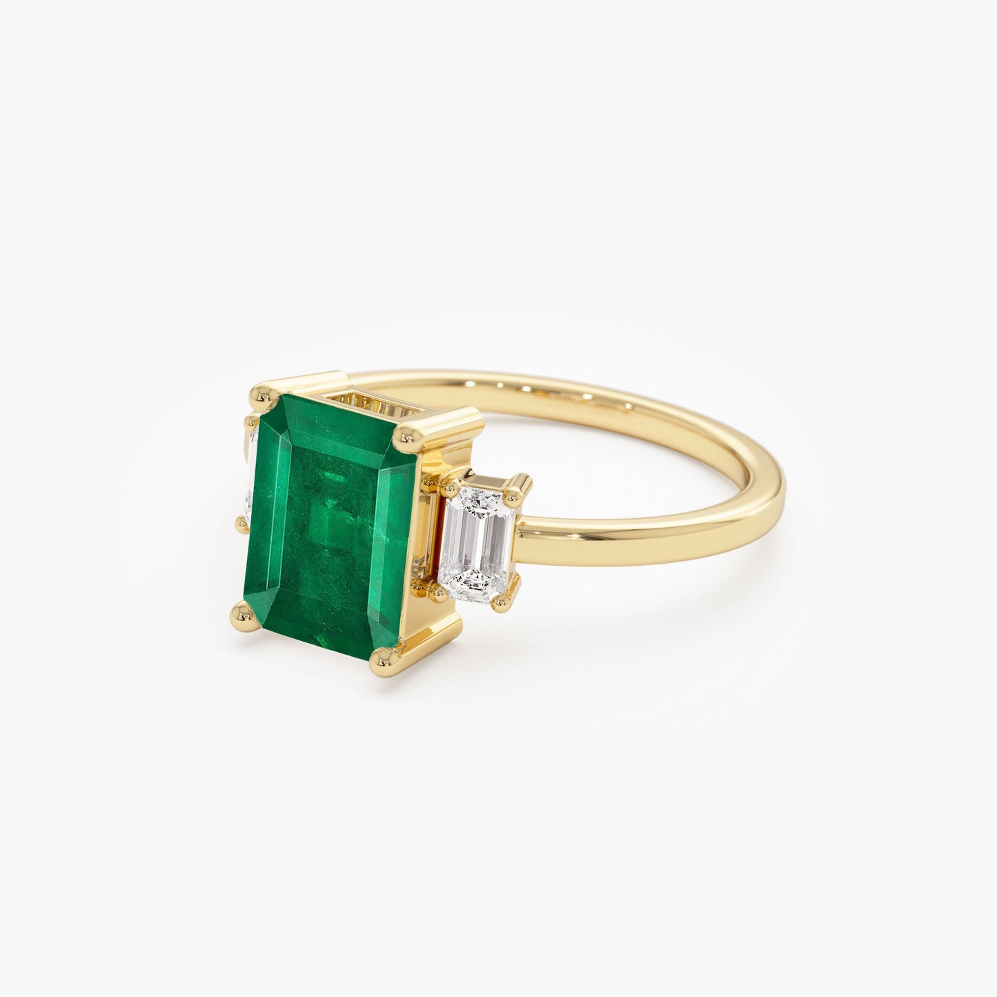 14k Three Stone Emerald Engagement Ring - Geum Jewels