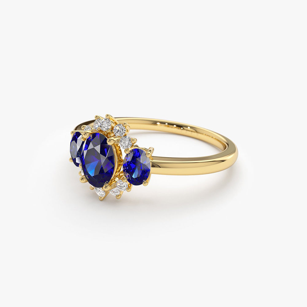 14k Three Stone Sapphire Cluster Ring - Geum Jewels