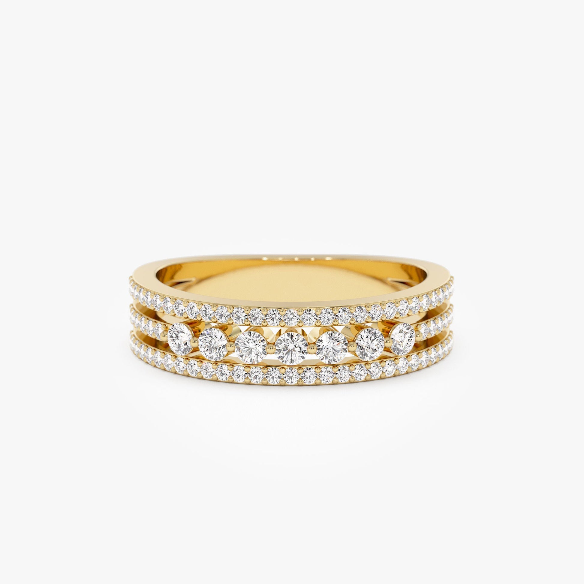 14k Triple Row Diamond Stacking Wedding Ring - Geum Jewels