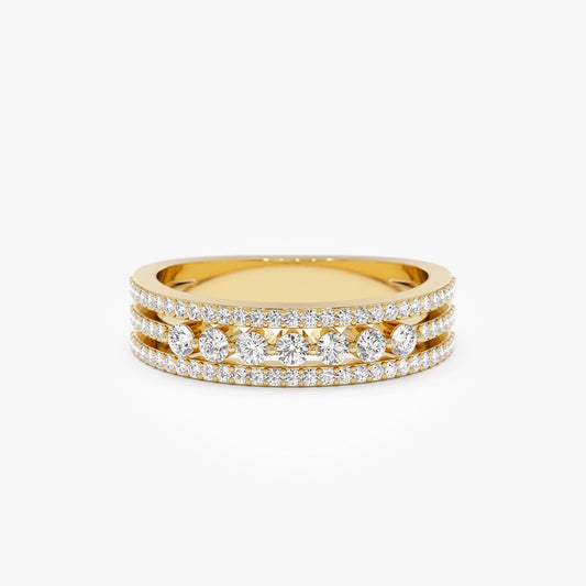 14k Triple Row Diamond Stacking Wedding Ring - Geum Jewels