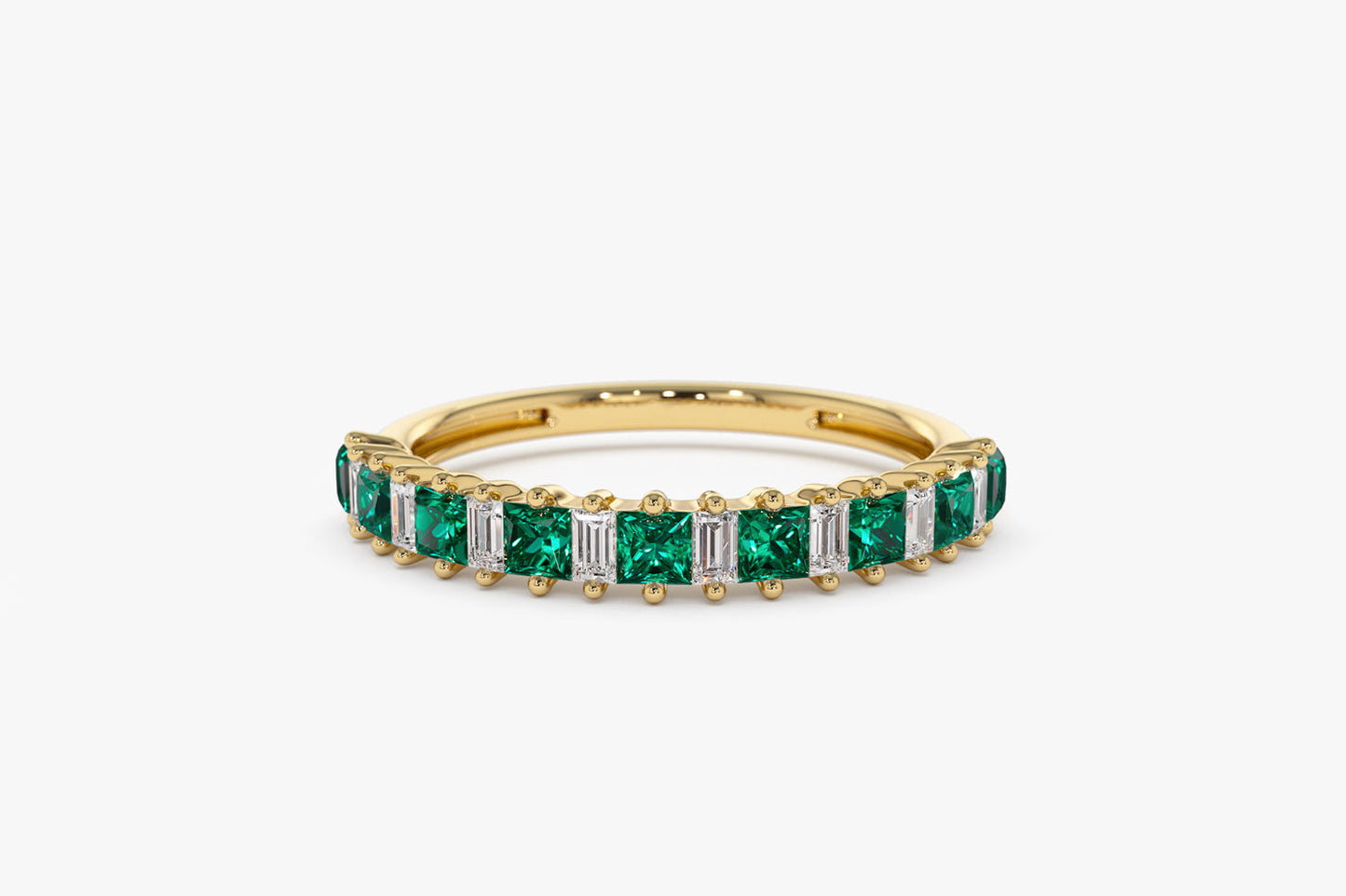 14k Unique Princess Cut Emerald and Baguette Diamond Ring - Geum Jewels