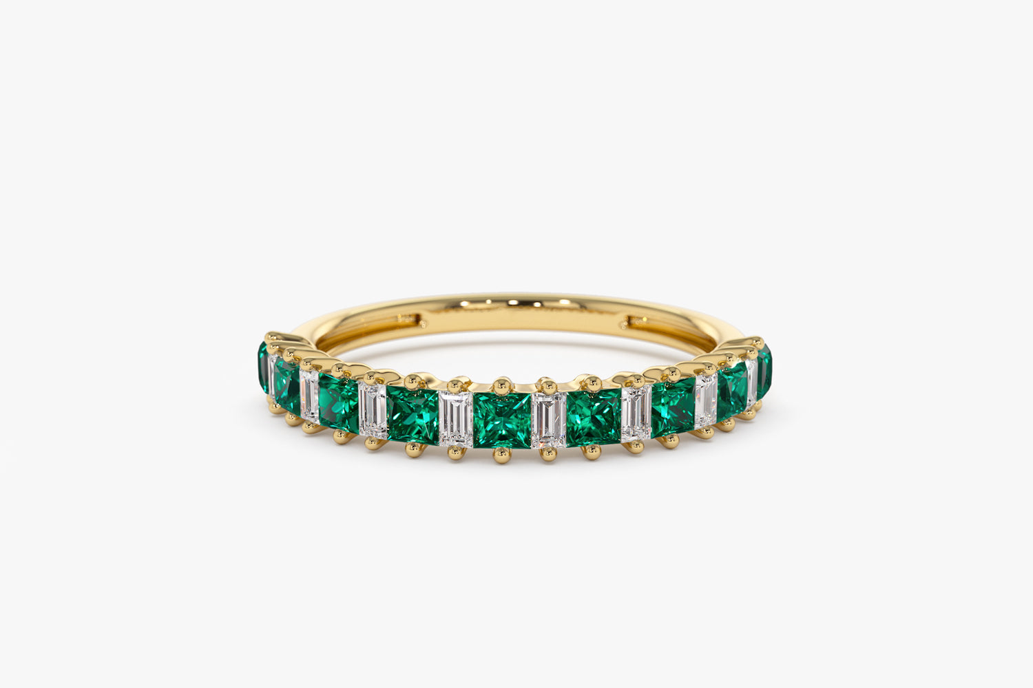14k Unique Princess Cut Emerald and Baguette Diamond Ring - Geum Jewels