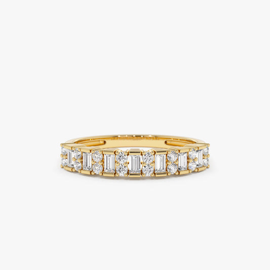 14k Vertical Baguette and Round Diamond Wedding Band - Geum Jewels