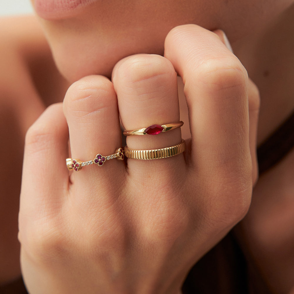 Full Eternity Clover Ruby and Diamond Ring in 14k Gold