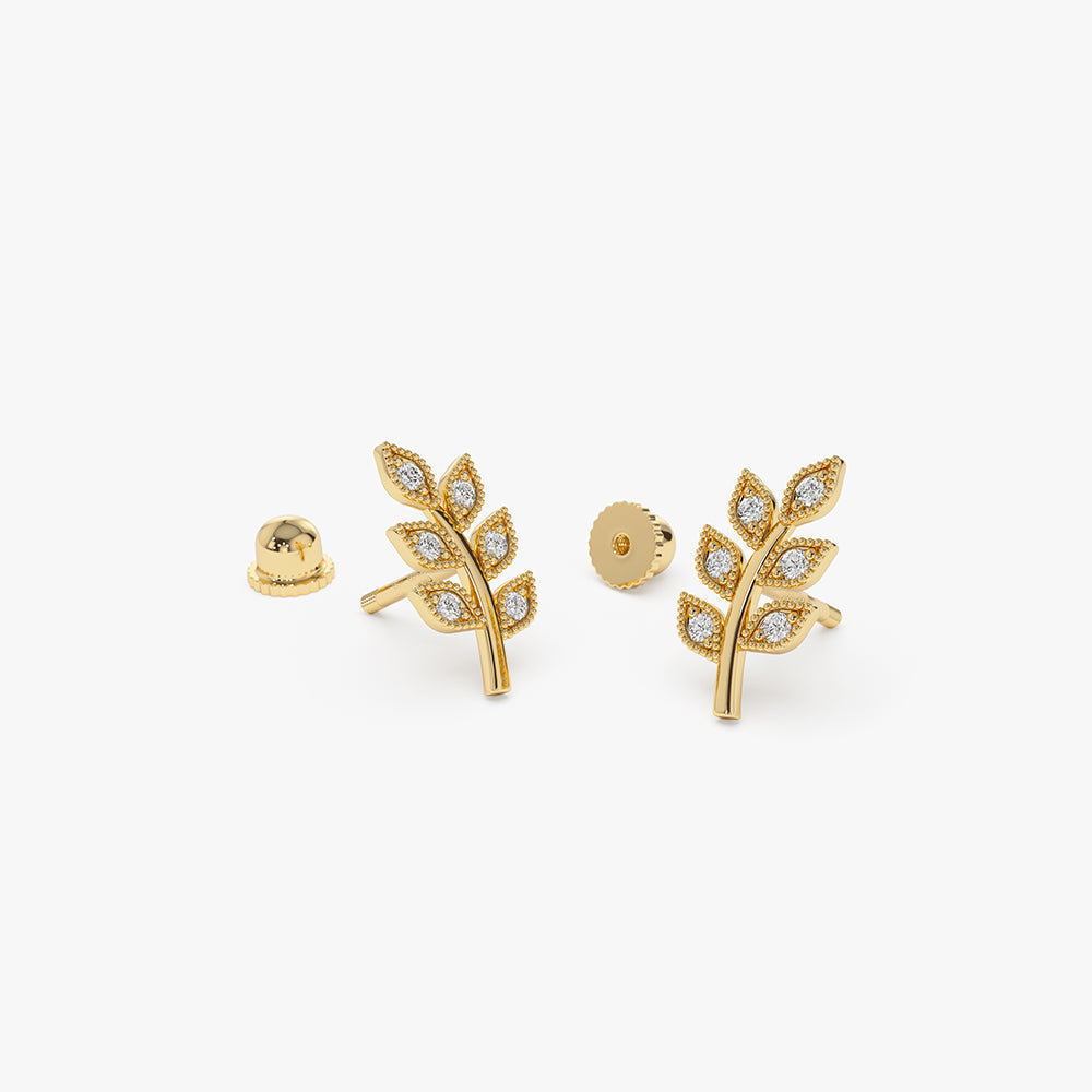 14k Leaf Diamond Helix Piercing - Geum Jewels