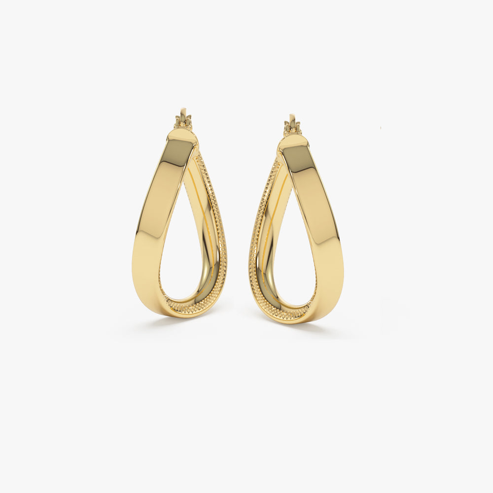 14k Unique Style Latch Back Gold Hoop Earrings - Geum Jewels