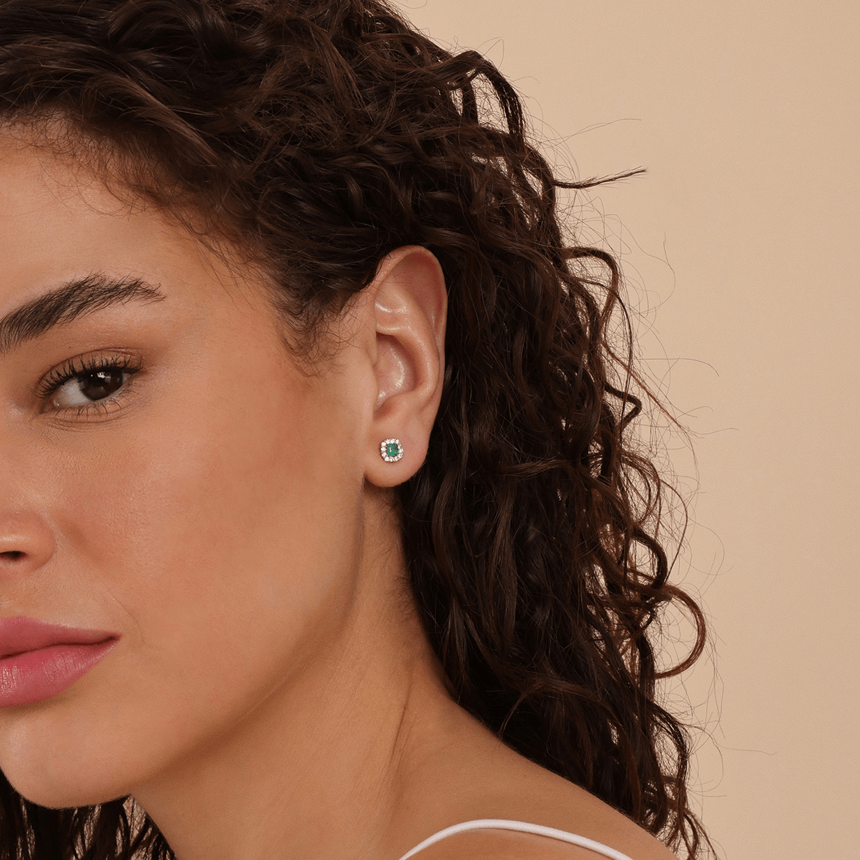 Emerald Diamond Halo Stud Earrings - Geum Jewels