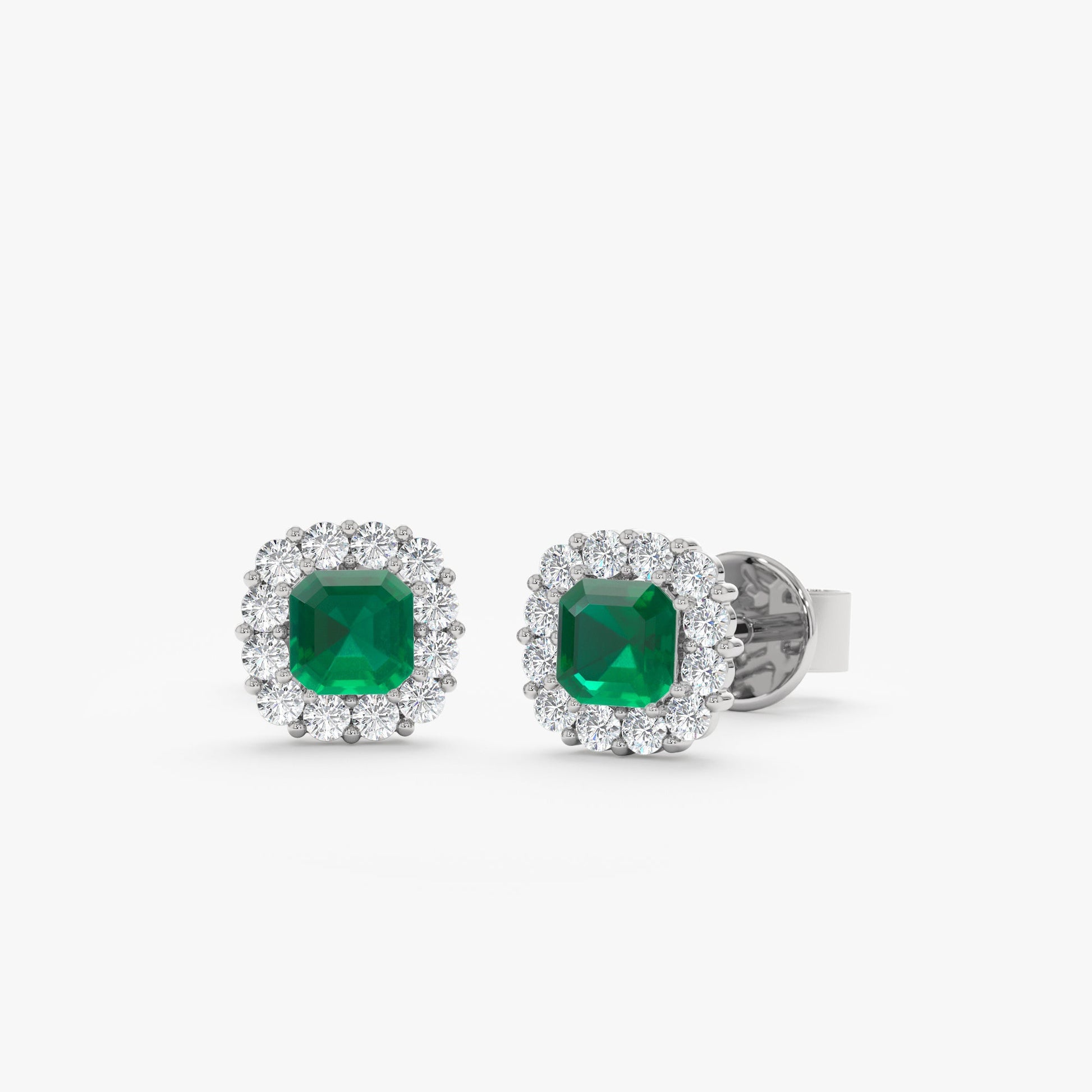 Emerald Diamond Halo Stud Earrings - Geum Jewels