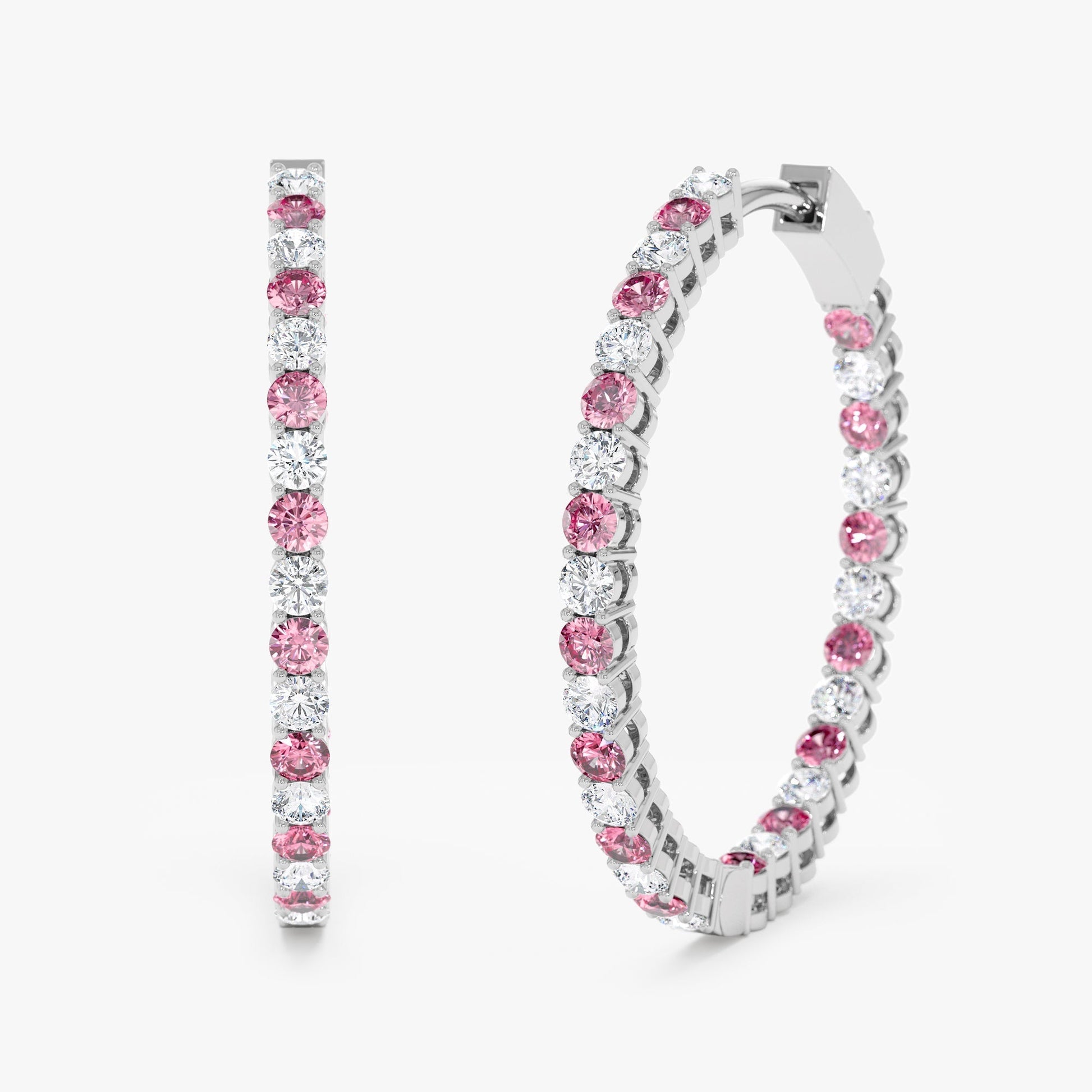 Pink and White Sapphire Hoop Earrings, Blossom - Geum Jewels