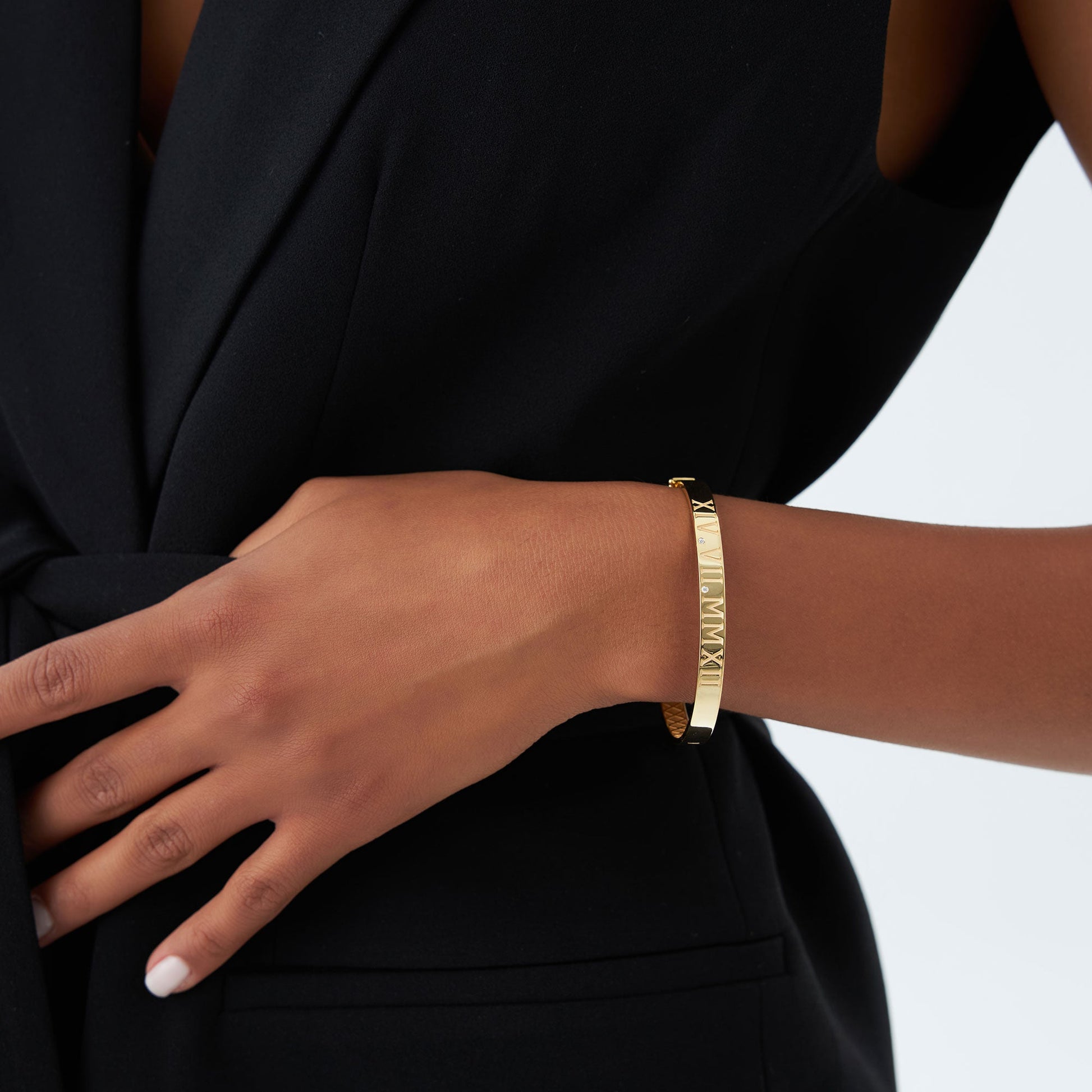 14K Personalized Roman Numeral Bangle Bracelet