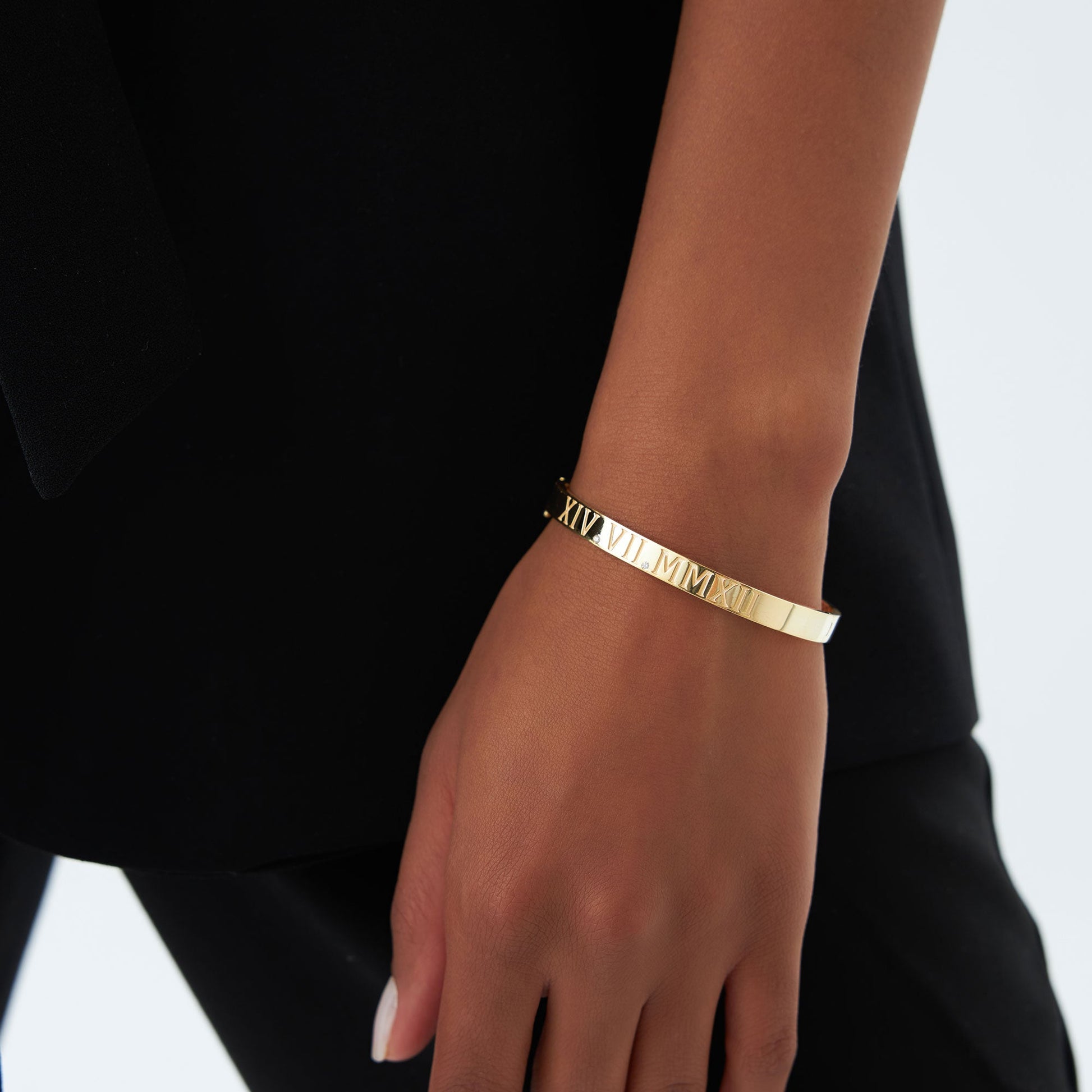 14K Personalized Roman Numeral Bangle Bracelet