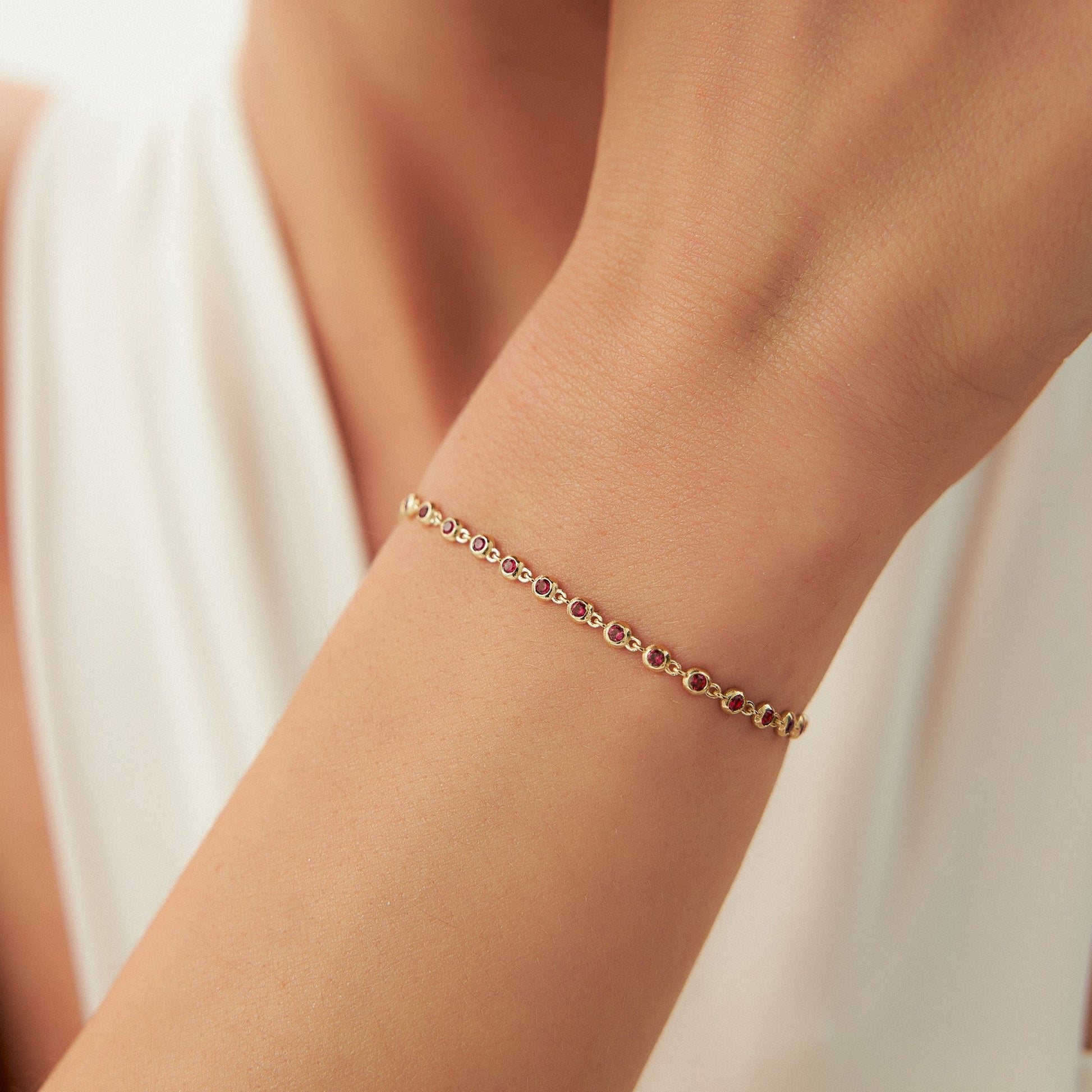 14k Bezel Set Ruby Tennis Bracelet