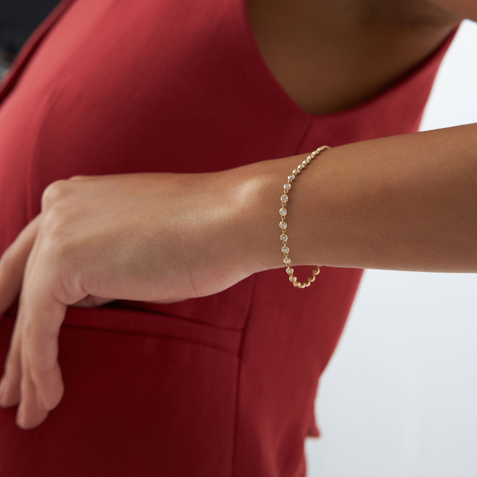 14K Gold Bezel Setting Diamond Tennis Bracelet