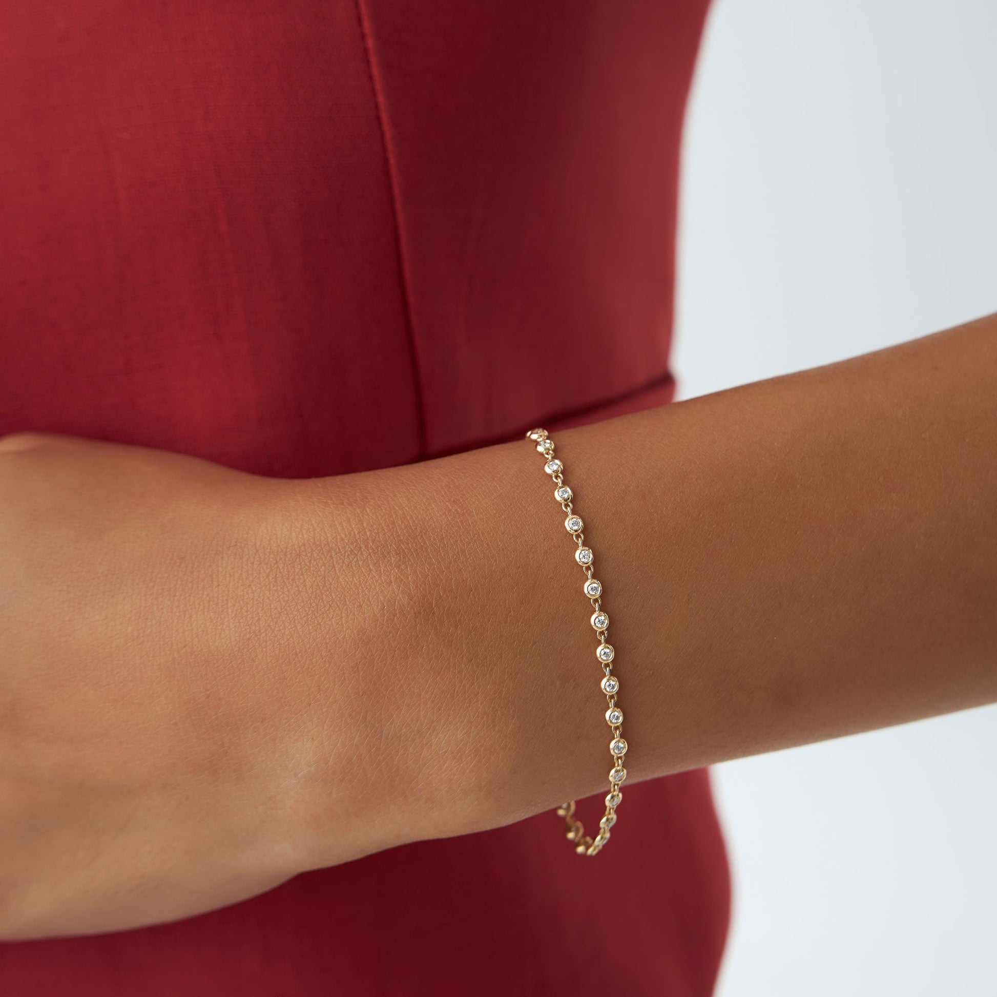 14K Gold Bezel Setting Diamond Tennis Bracelet