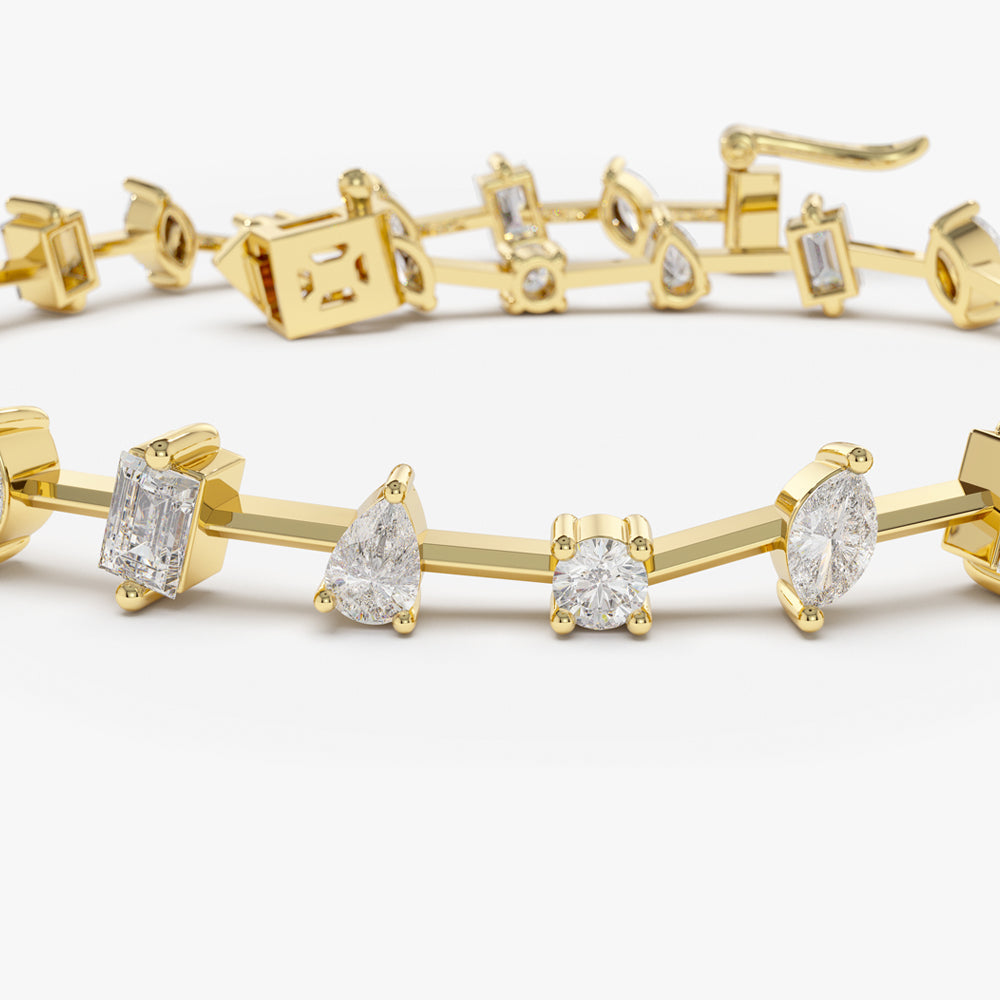 14k Gold Multi-Shape Slant Diamond Bracelet