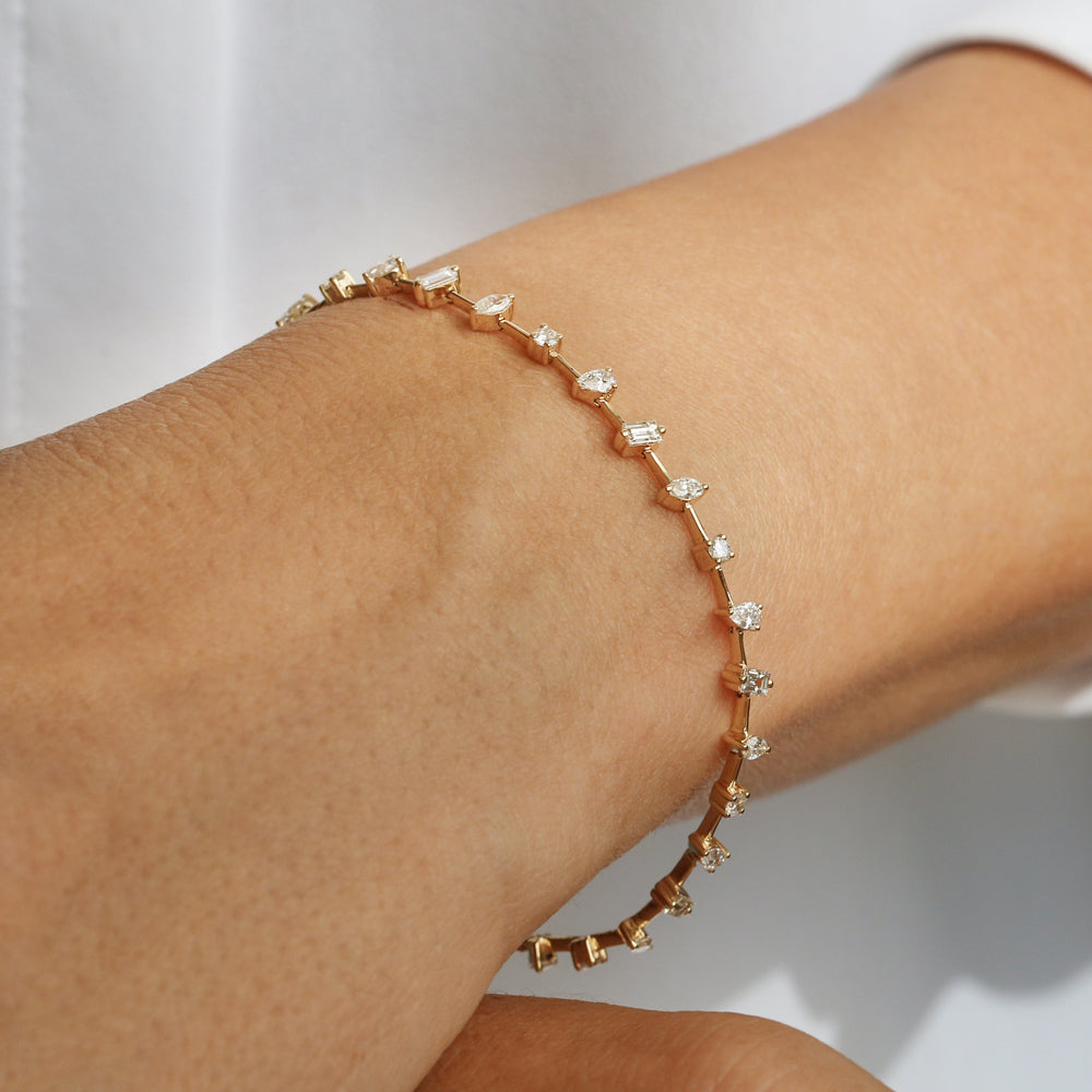 14k Gold Multi-Shape Slant Diamond Bracelet