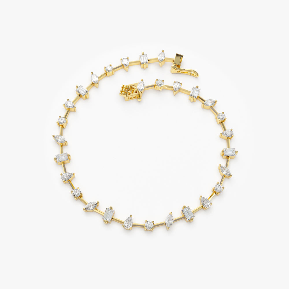 14k Gold Multi-Shape Slant Diamond Bracelet