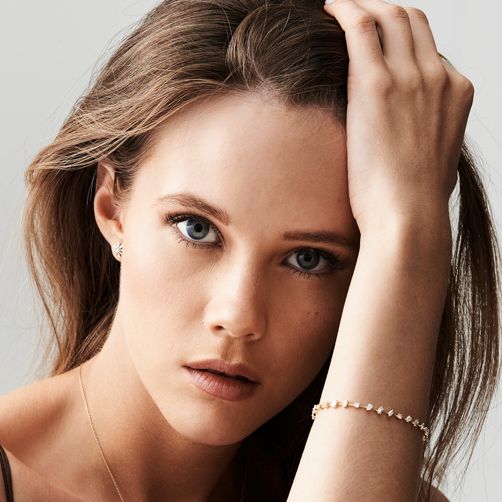 14k Gold Multi-Shape Slant Diamond Bracelet